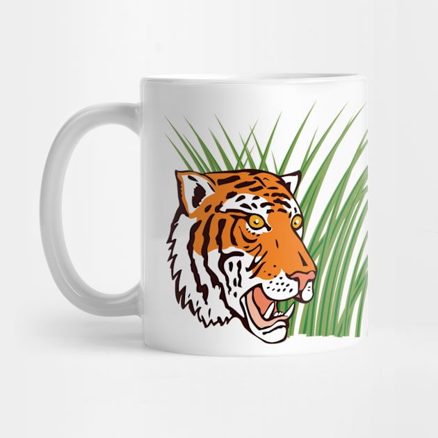 Tiger Hiding in Grass Retro by retrovectors